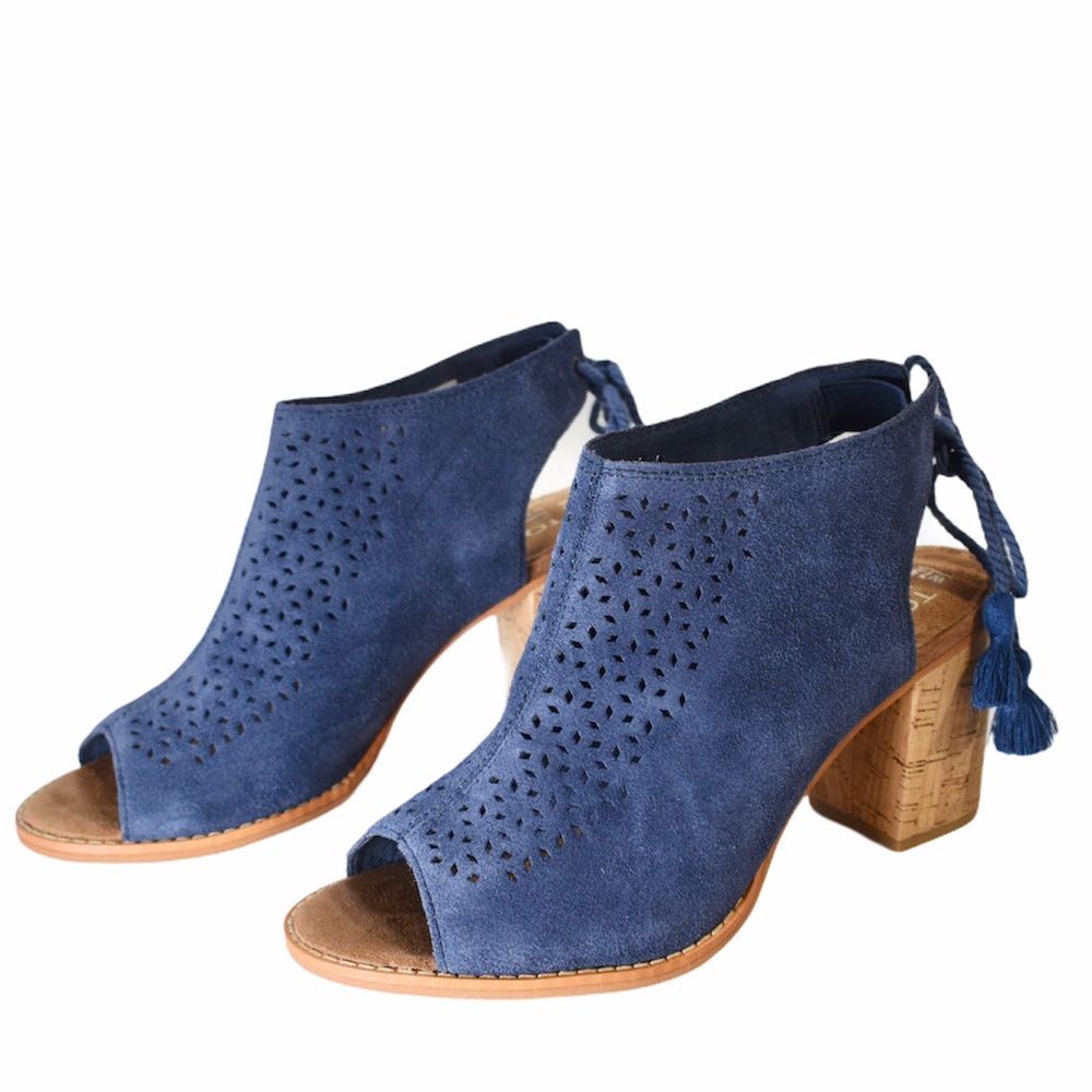 TOMS Elba Peep-Toe Bootie Navy Blue Size 7.5 NWOB